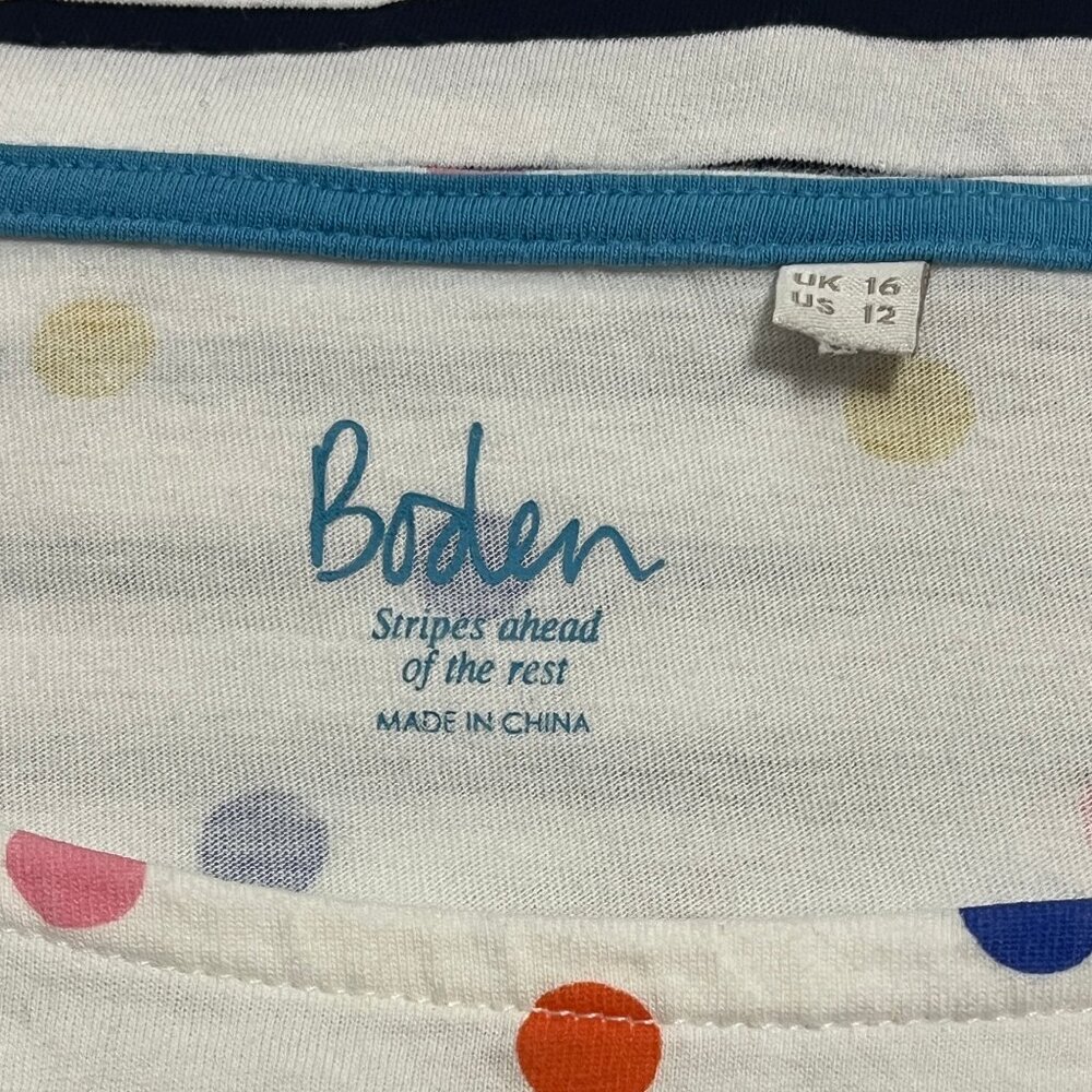 Boden Stripes Ahead of the Rest Breton Polka Dot Long Sleeve Boat Neck Tee 12 - Picture 4 of 4